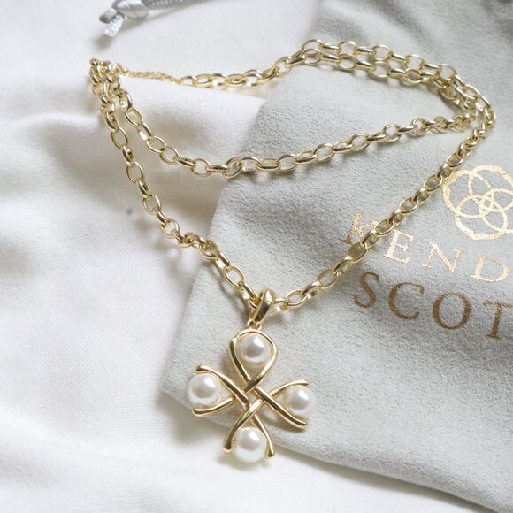 Kendra Scott White Pearl Everleigh Pendant Necklace Gold - Picture 2 of 3